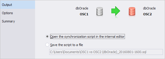 Schema Compare for Oracle: Set Output Options