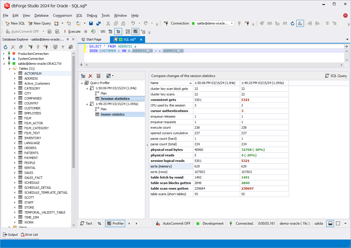 Toad for Oracle vs dbForge Studio for Oracle: Query Profiler