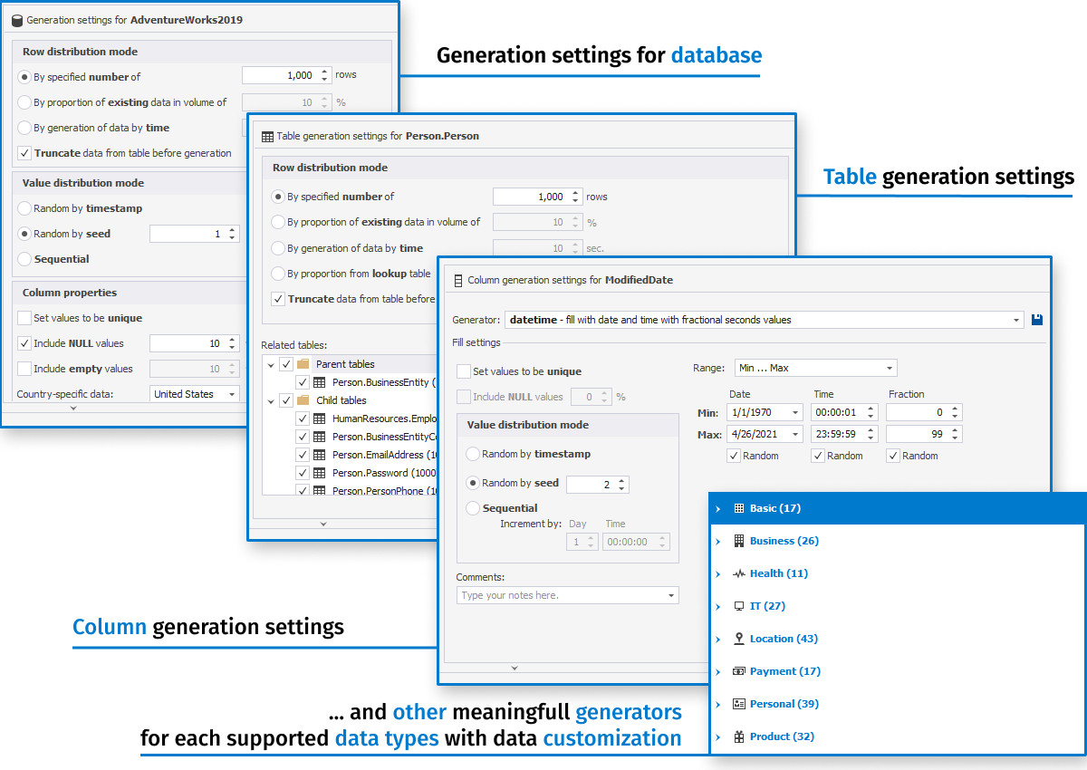 dbForge Data Generator for SQL Server - Multiple random data generators with SQL data customization