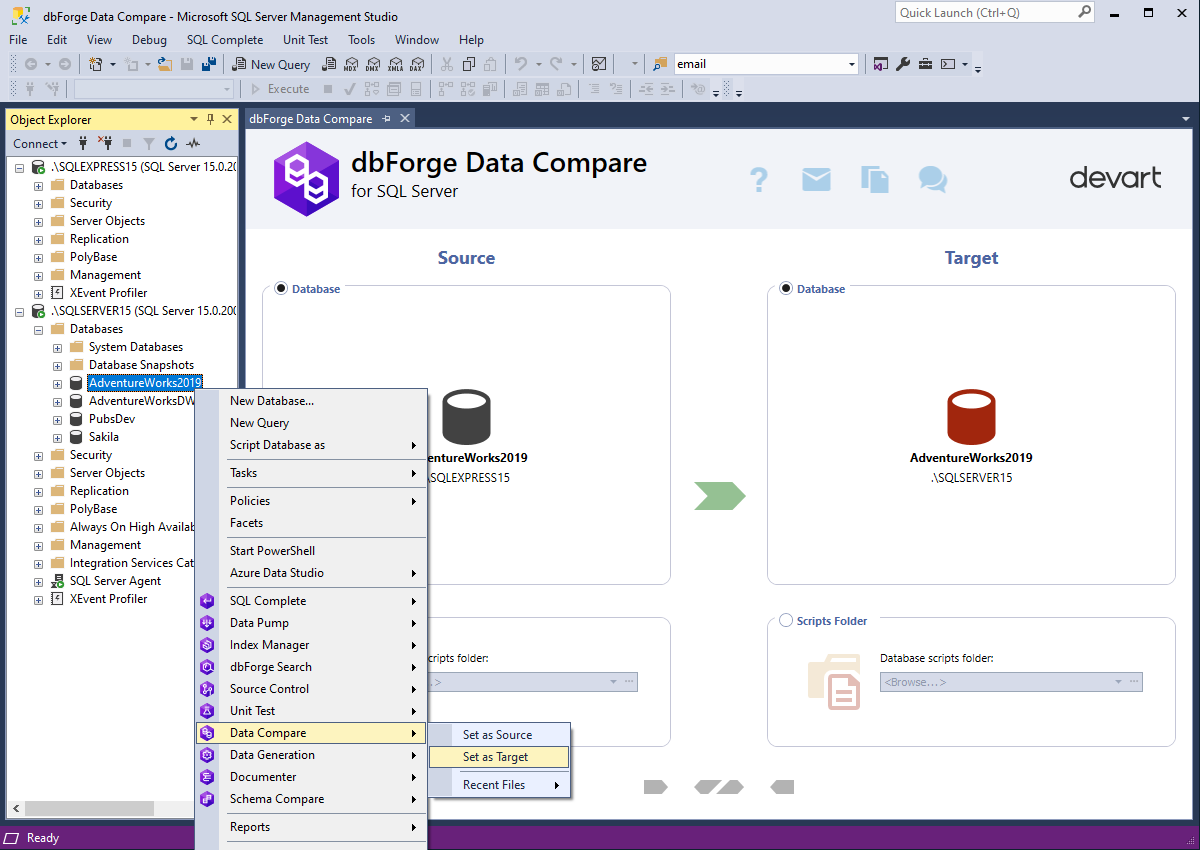 dbForge Data Compare for SQL Server - SSMS Integration