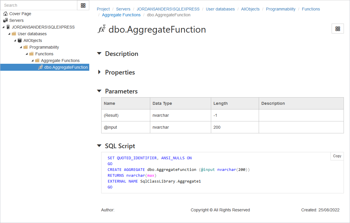 Generated Aggregate function Documentation