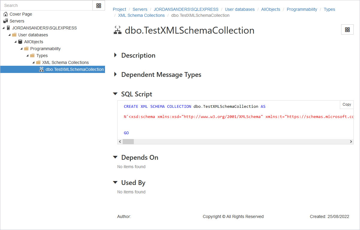 Generated XML schema collection Document