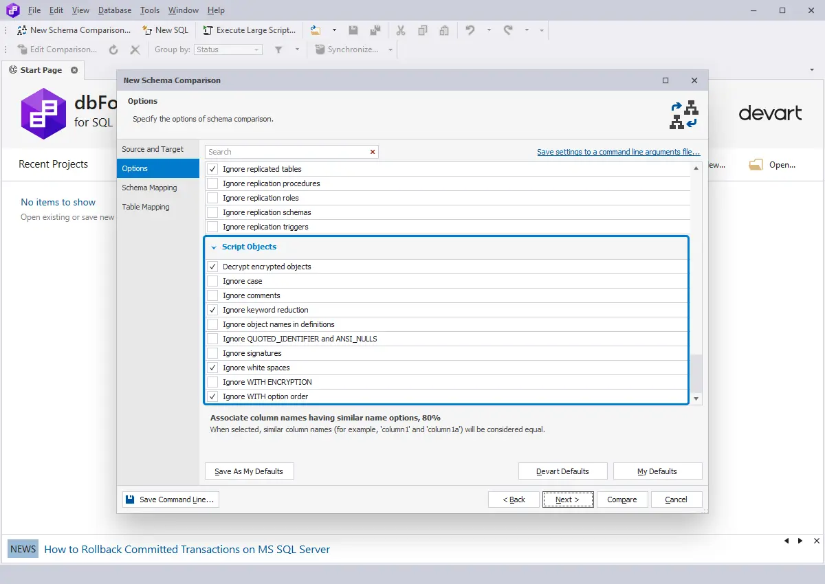 Database diff tool for SQL Server - T-SQL code comparison