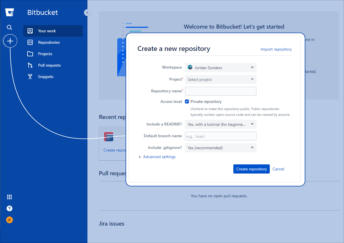 dbForge Source Control - Create a new repository on the Bitbucket version control tool