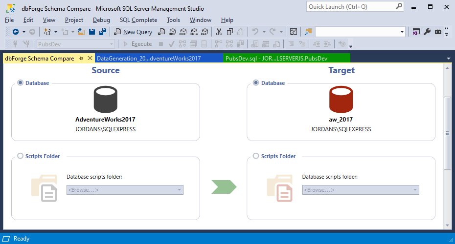 dbForge SQL management studio extensions - Schema Compare