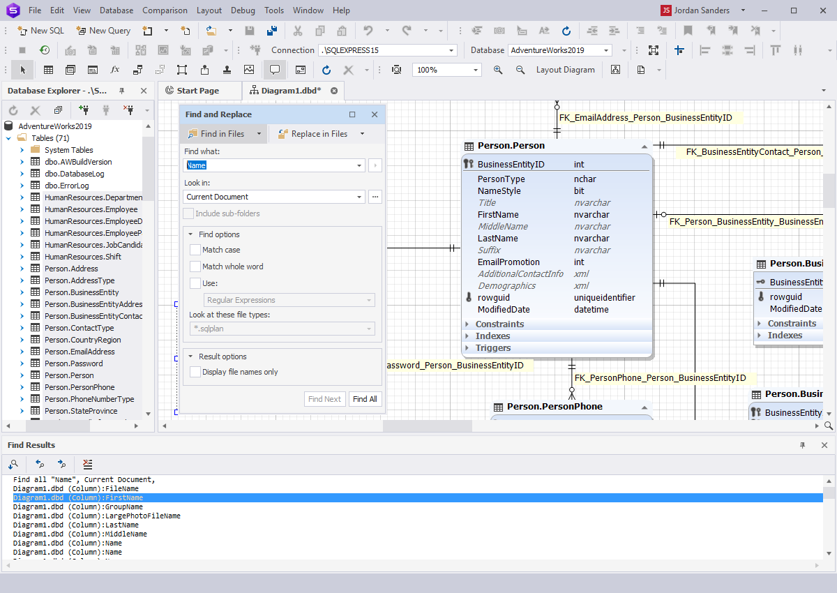 Create database model diagram - Search text