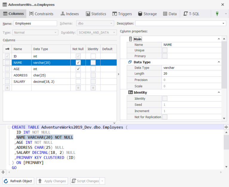 dbForge Studio Database Diagram - table designer