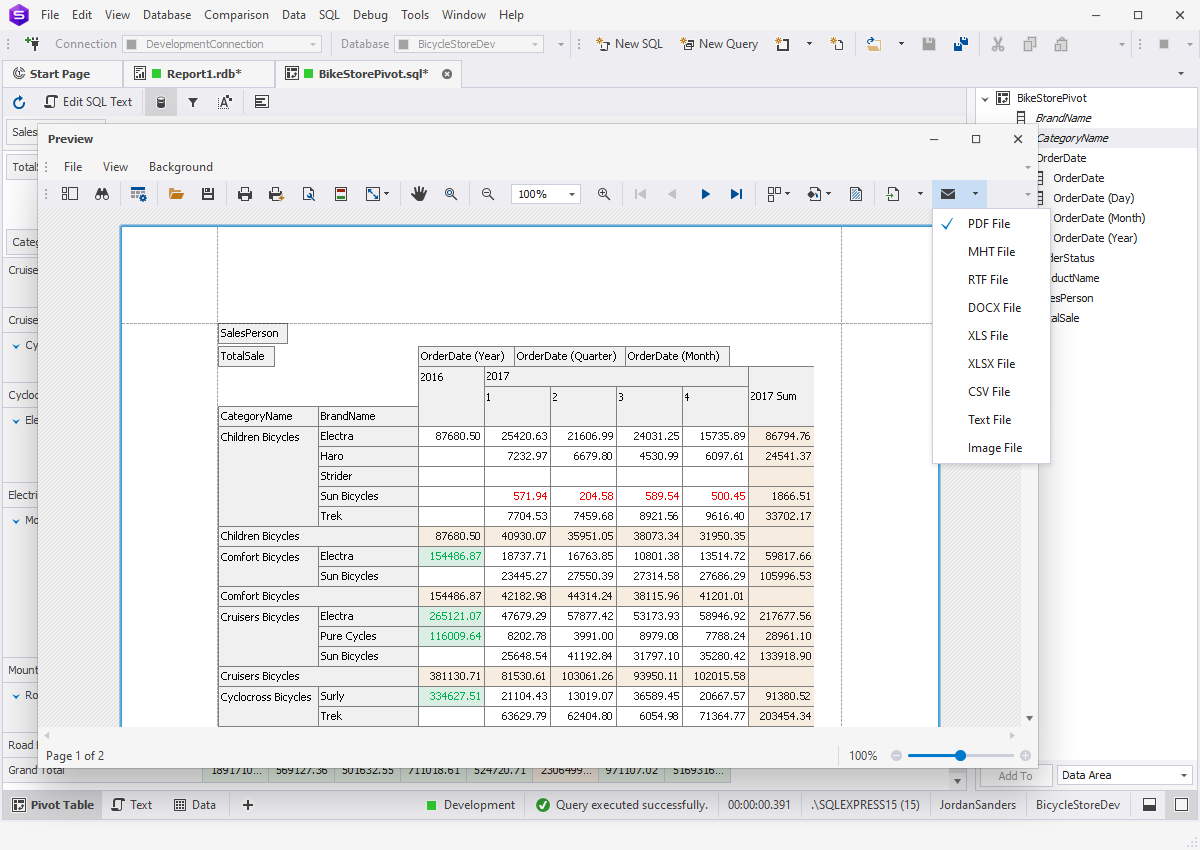 Pivot table report preview