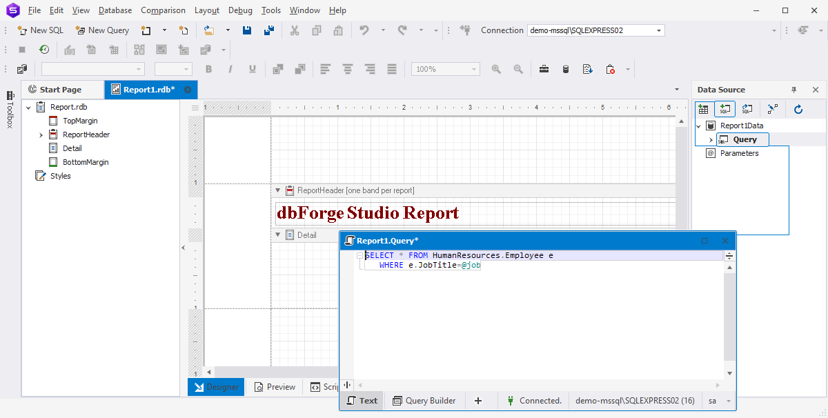 Preview the SQL Report