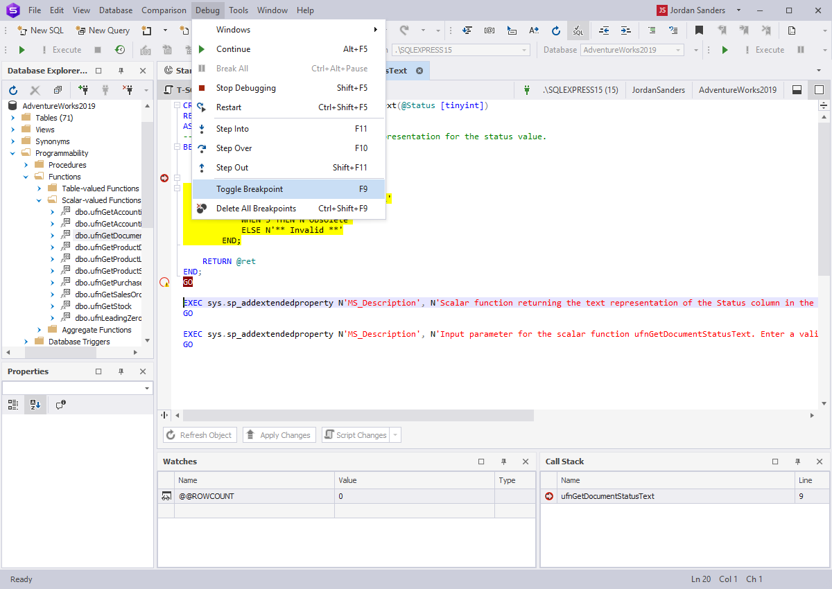 T-SQL Debugger built into dbForge Studio for SQL Server