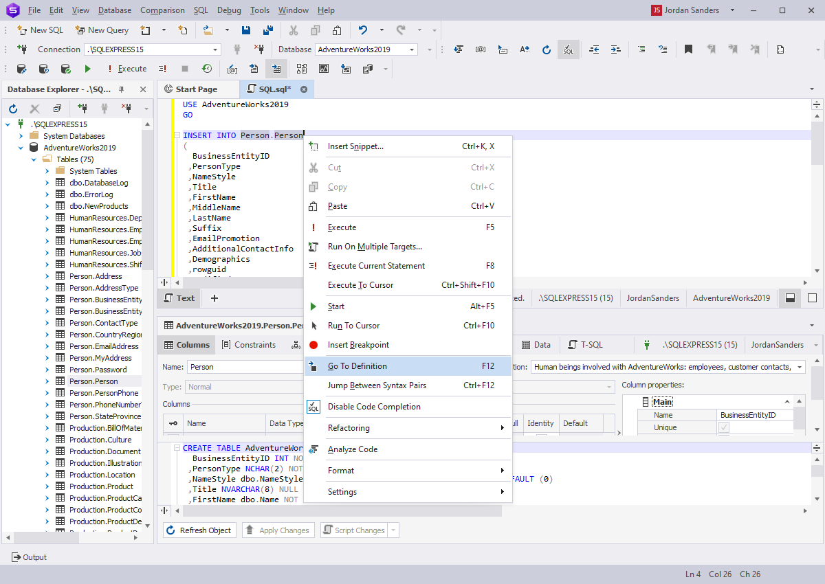 Visual SQL Editor - Go to Definition Option