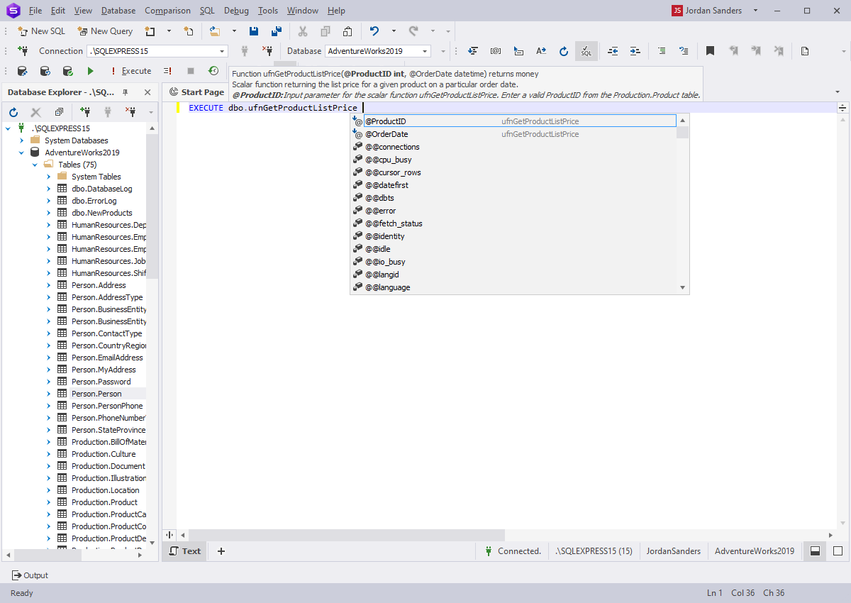 Visual SQL Editor - Parameter Information