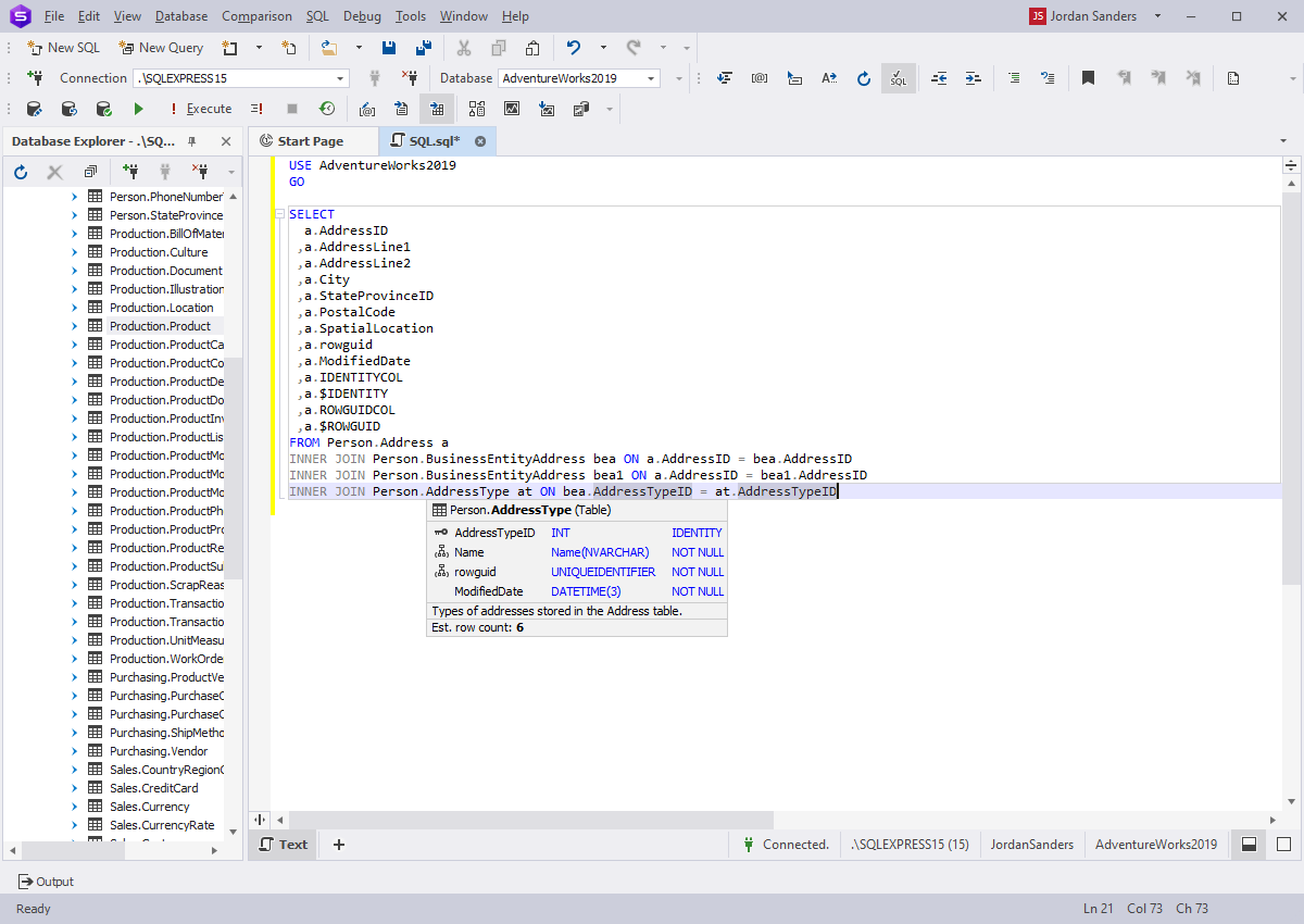 Visual SQL Editor - Quick Info Feature