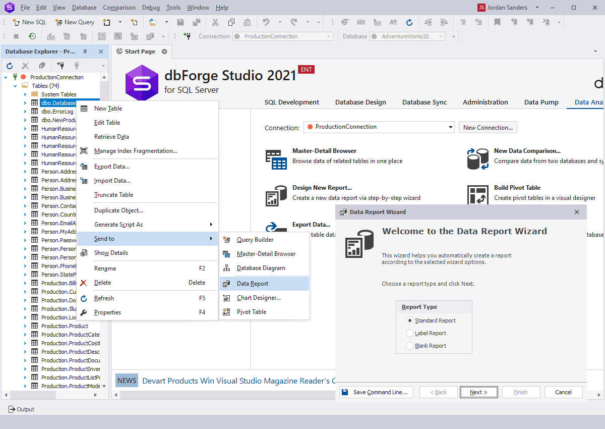 Building SQL Reports with the data reporting tool in dbForge Studio for SQL Server