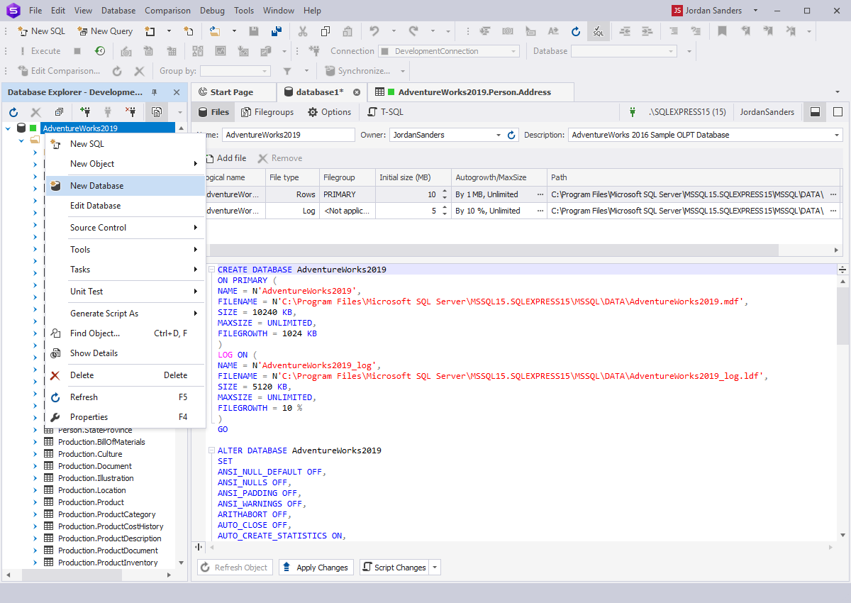 SQL Database Designer: Creating and editing databases