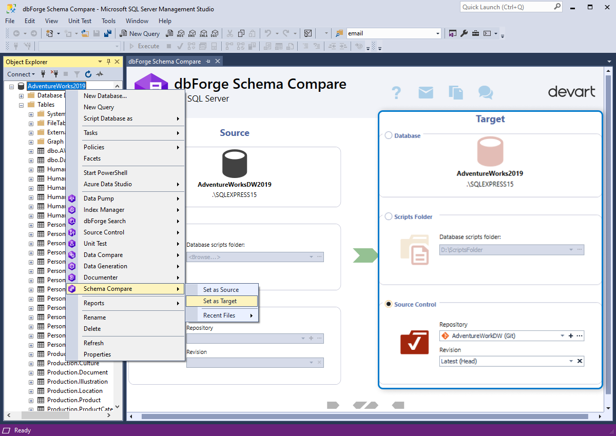 dbForge Schema Compare for SQL Server - SSMS-Integration