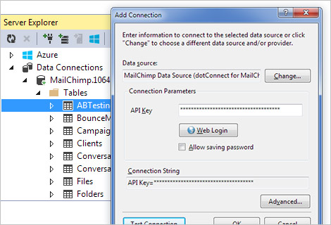 Mailchimp connection in Server Explorer