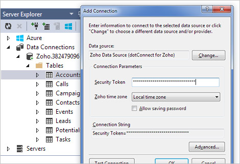 Zoho CRM connection in Server Explorer