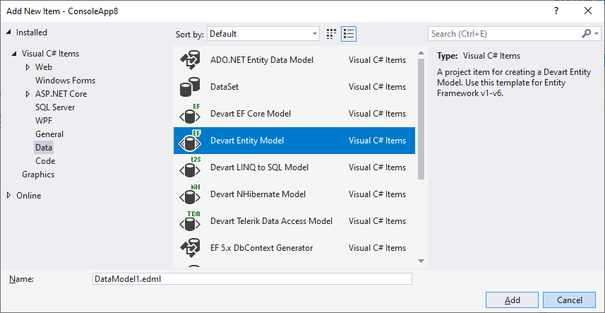 Adding Entity Framework Model in Visual Studio