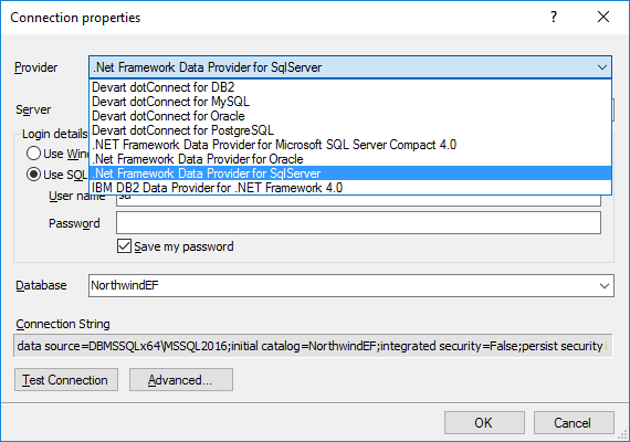 Specifying database connection settings