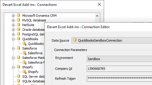Manage QuickBooks Connections in Excel