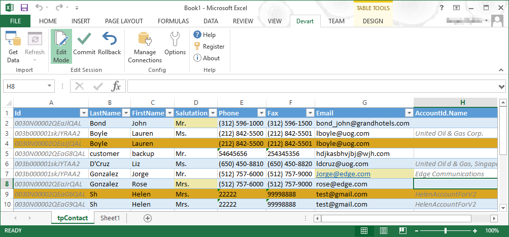 Update Salesforce from Excel