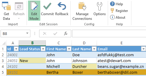 Edit SQLite data in Excel