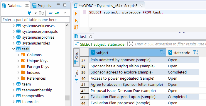 Execute SQL query in DBeaver against Dynamics 365 database