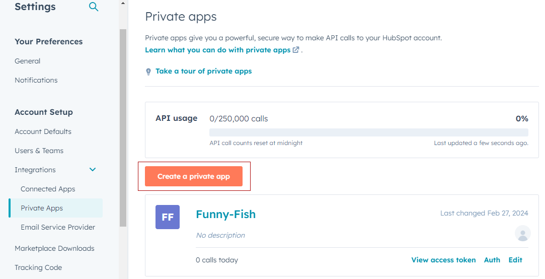 Create a private app