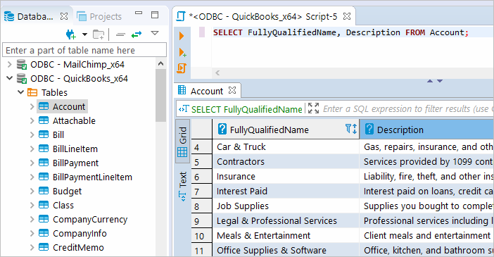Execute SQL query in DBeaver against QuickBooks Online database