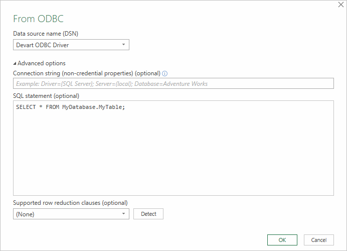 Choose ODBC data source in Excel