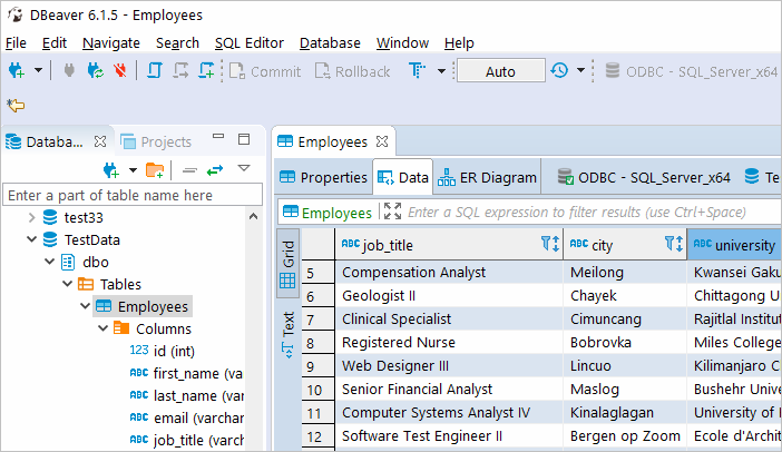 Retrieve data from SQL Server in DBeaver