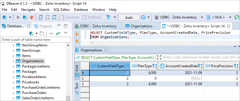 Execute SQL query in DBeaver against Square database