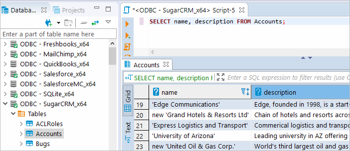 Execute SQL query in DBeaver against SugarCRM database