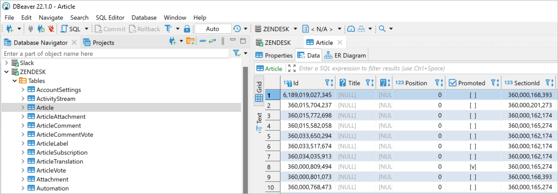 Retrieve data from Zendesk in DBeaver