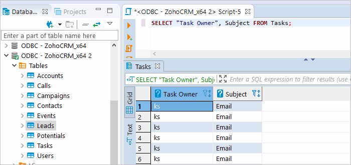 Execute SQL query in DBeaver against Zoho CRM database