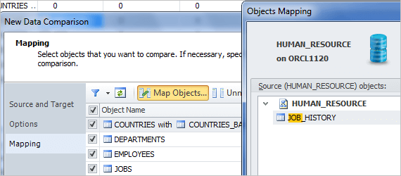 Data Compare Tool - Mapping Objects