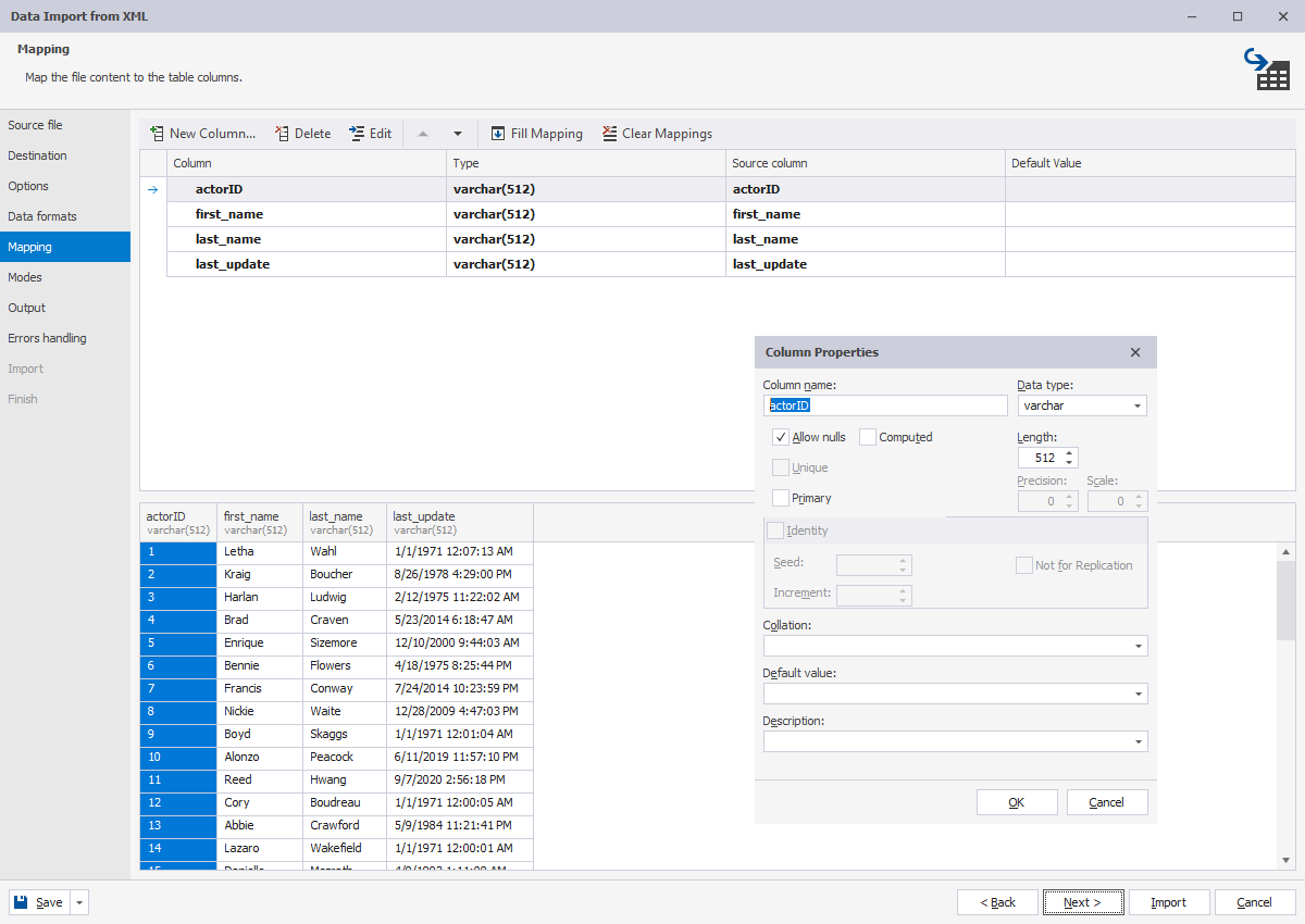 Data Import tool for SQL Server - Exporting rows