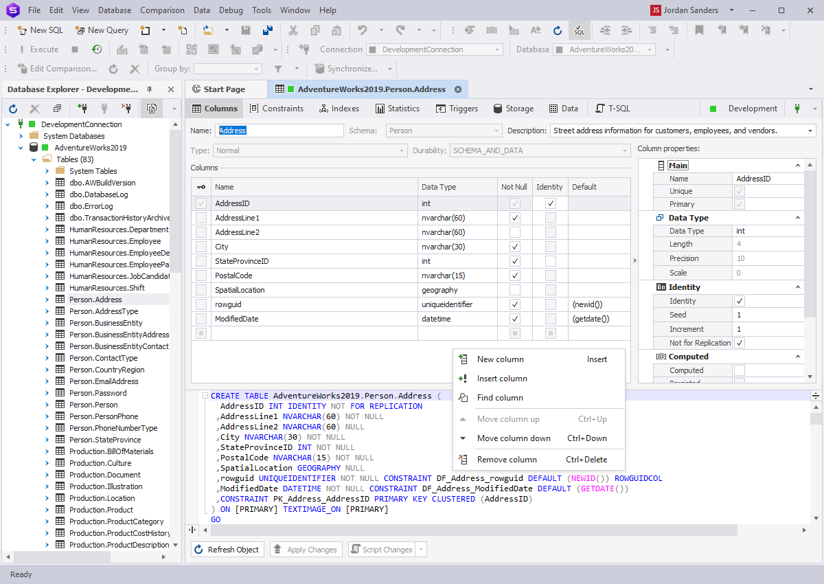 SQL Database Designer: Designing and managing database tables