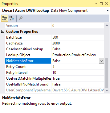 Devart AzureDWH Lookup properties