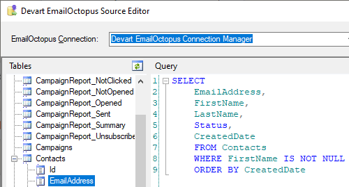 Devart EmailOctopus Source Editor