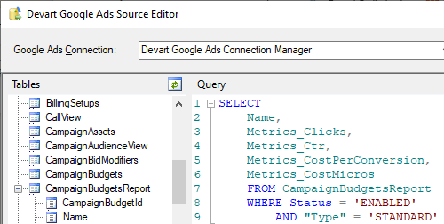 Devart Google Ads Source Editor
