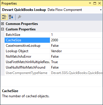 Devart QuickBooks Lookup properties