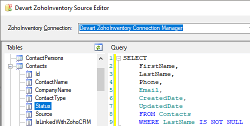 Devart Zoho Inventory Source Editor