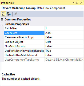 Devart Mailchimp Lookup properties
