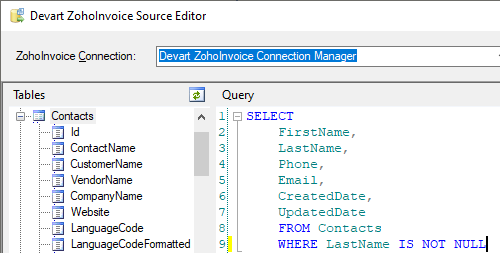 Devart ZohoInvoice Source Editor
