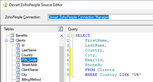 Devart ZohoPeople Source Editor